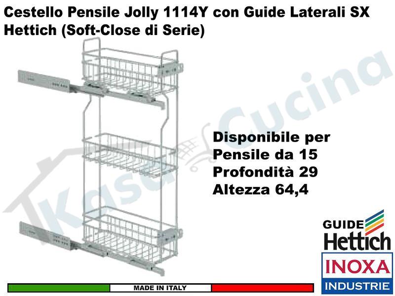 Cestello Jolly Inoxa GOLD Guide Laterali SX HETTICH Pensile 15 Prof. 50,6 H.64,5