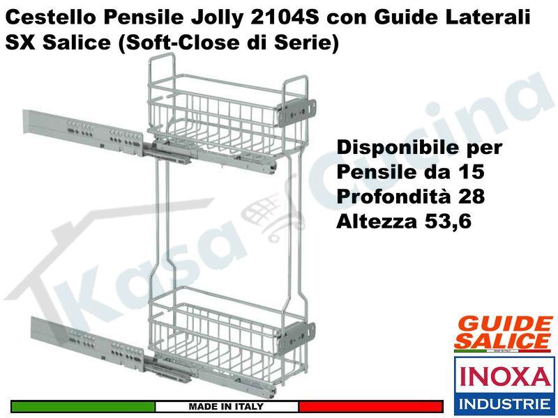 Cestello Jolly Inoxa QUADRO Guide Laterali SX SALICE Pensile 15 Prof. 47,2 H. 53