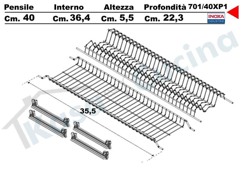 Kit Scolapiatti Filo Inox Pensile cm. 40 INOXA 701/40XP1 + 4 Staffe Art 901
