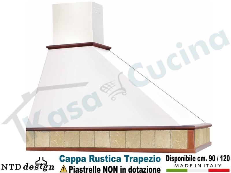 Cappa Rustica Cornice Legno Massello Piastrellabile Trapezio con motore da 400 m³/h Classe D