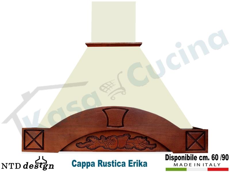 Cappa Rustica Cornice Legno Massello Erika con motore da 500 m³/h Classe D