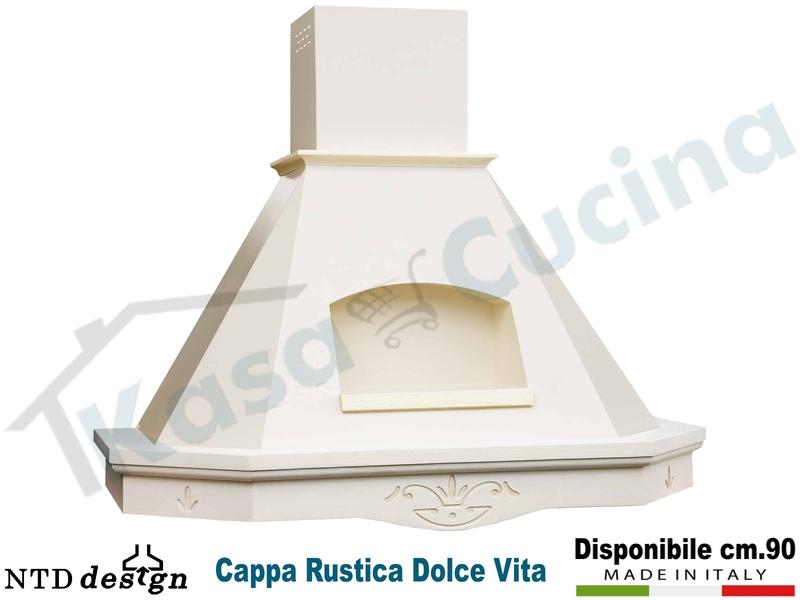 Cappa Rustica Cornice Legno Massello Dolce Vita con motore da 500 m³/h Classe D