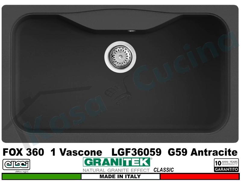 Lavello LGF36059 Fox 360 86X50 1 Vasca Granitek Classic® G59 Antracite