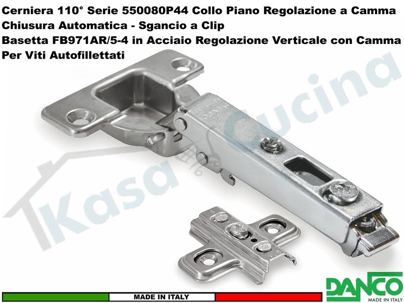 Cerniera Clip Danco F550080P44 Automatica 110° Collo Piano + Basetta 971 Acciaio