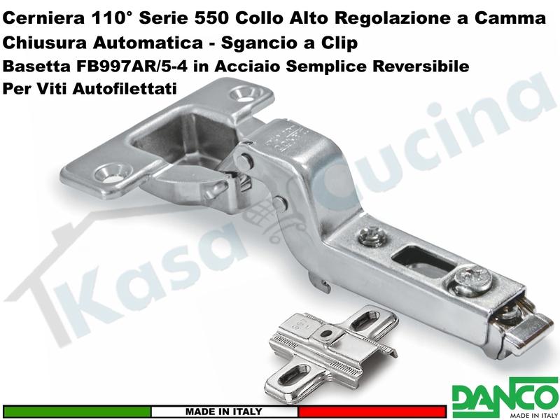 Cerniera Clip Danco F550080C44 Automatica 110° Collo Alto+ Basetta 997 Acciaio