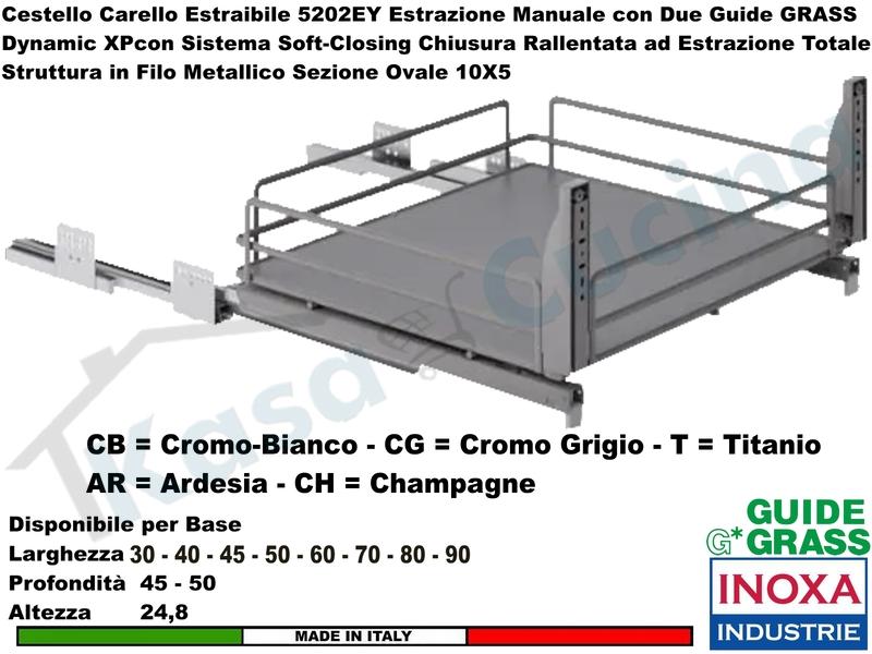 Carello Cassetto EstraibileEllite INOXA 5202EY/60-50 Guide Grass Base 60 Pr. 50