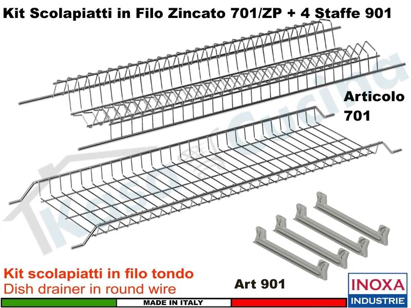 Kit Scolapiatti Filo Zincato Grigio Pensile 90 INOXA 701/90ZGP1 + 4 Staffe Art. 901