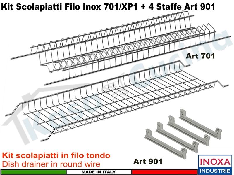 Kit Scolapiatti Filo Inox Pensile cm. 90 INOXA 701/90XP1 + 4 Staffe Art. 901