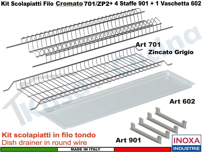 Kit Scolapiatti Zincato 60 701/60ZGP2 + 2 Staffe 901 + 1 Vaschetta 602