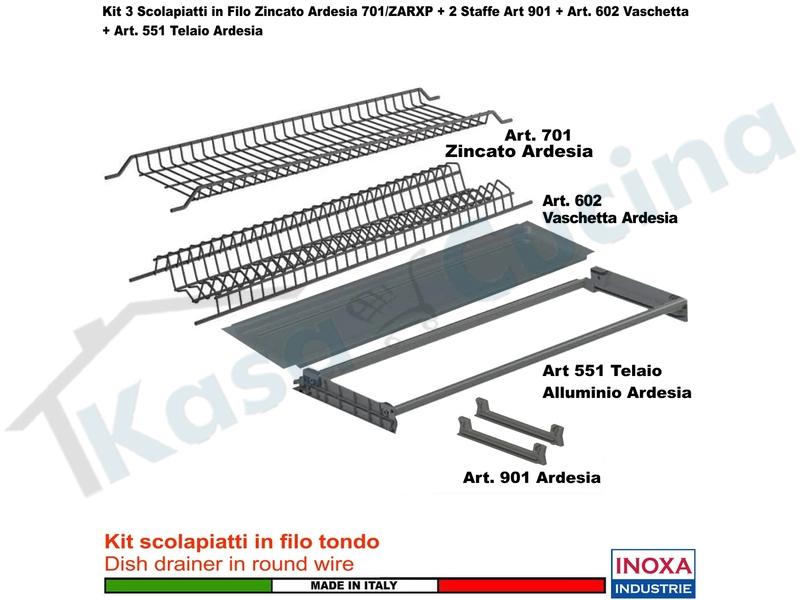Kit Scolapiatti ARDESIA 60 701/60ZARP3 + 2 Staffe 901 + 1 Vaschetta 602 + 1 Telaio 502