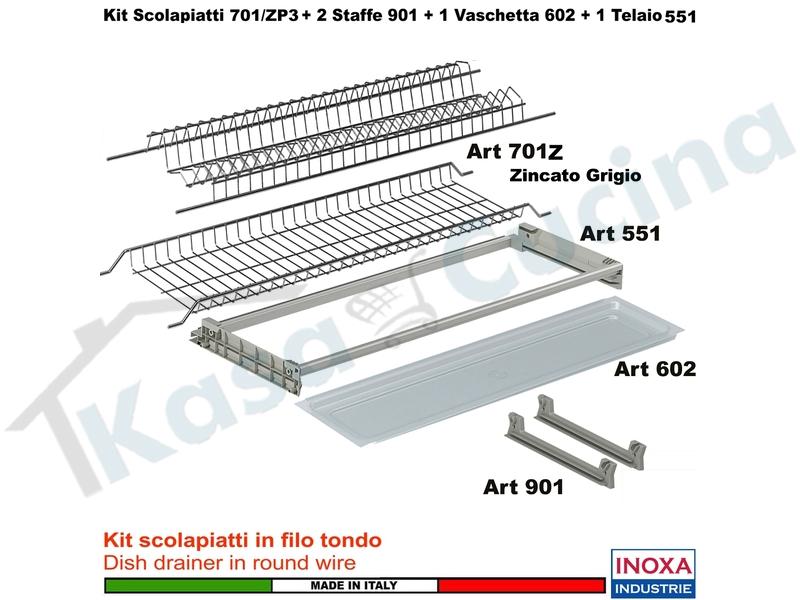 Kit Scolapiatti Zincato 80 701/80ZCP3 + 2 Staffe 901 + 1 Vaschetta 602 + 1 Telaio 502
