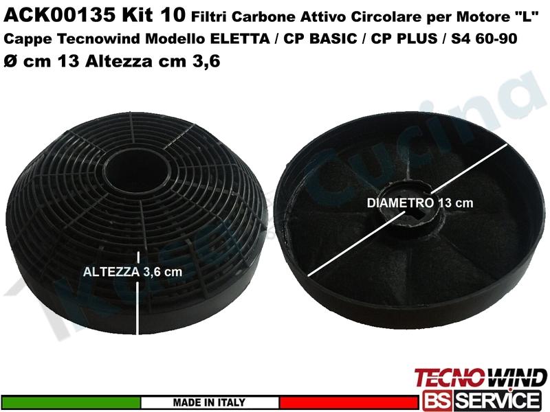 Kit 10 Filtri Carbone Attivo Antigrasso Circolare ACK00135 Tipo "L" Ø 13 H. 3,6