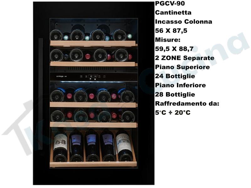 Cantinetta Vino Incasso 60X89 2 Zone Refrigeranti da + 5°a20° 52 Bottiglie Classe G