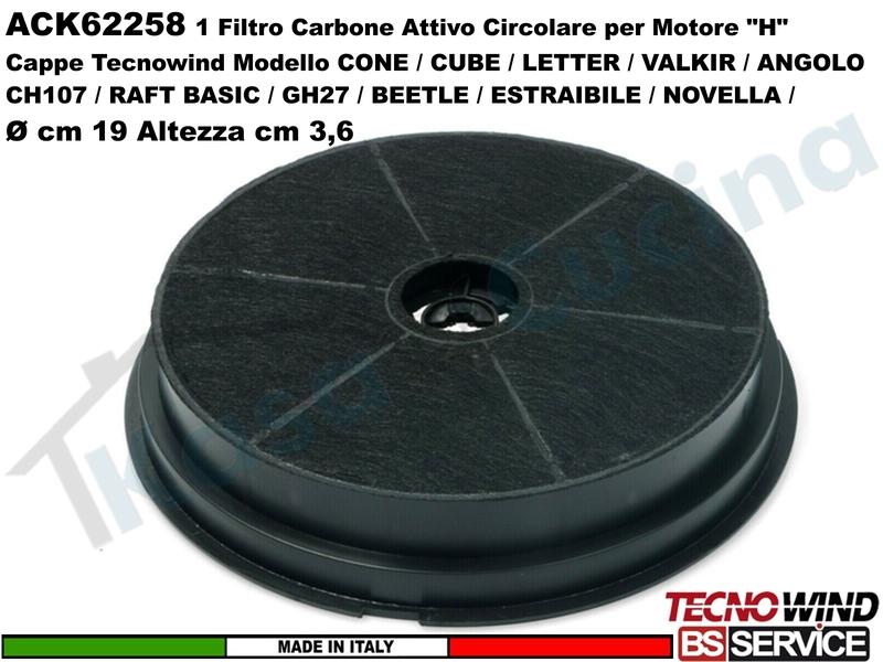 1 Filtro Carbone Attivo Antigrasso Circolare ACK62258 Tipo "H" Ø 19 Altezza 3,6