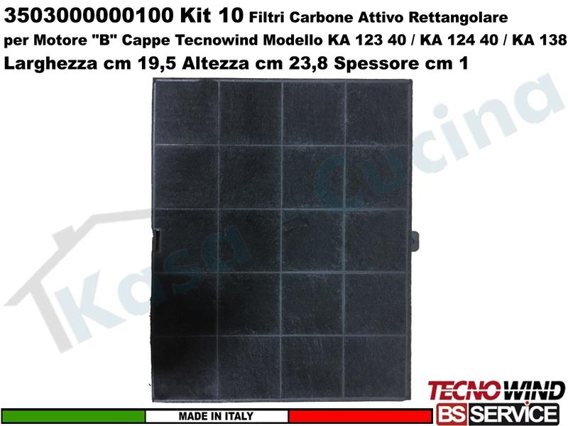 KIT 10 Filtri Carbone Attivo Rettangolare a Cassetta Tipo "B" 23,8X19,5X1,0