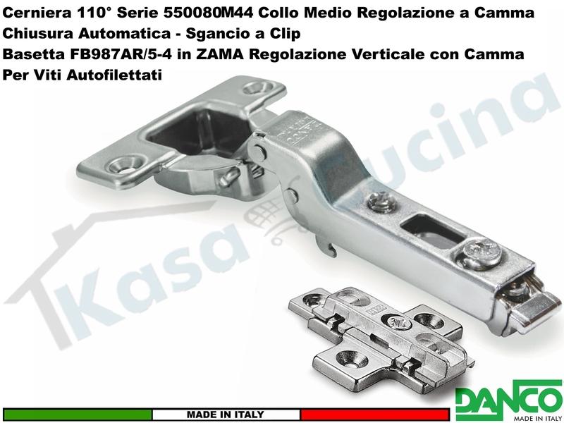 Cerniera Clip Danco F55080M44 Automatica 110° Collo Medio + Basetta 987 Zama