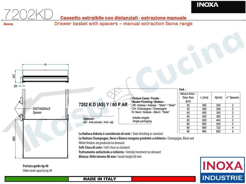 Carello Cassetto Cestello Estraibile INOXA 7202KDY/90PB Per Base 90 Bianco