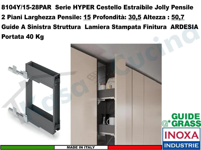 Carello Jolly Estraibile HYPER 8104YY/15-28PAR Pensile 15 Guide Grass ARDESIA