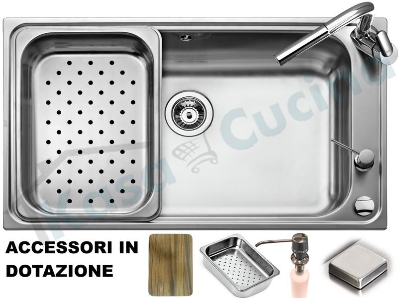 Lavello da Incasso Criteria cm. 86x50 in Acciaio Inox 1 Vasca / Vascone con Accessori