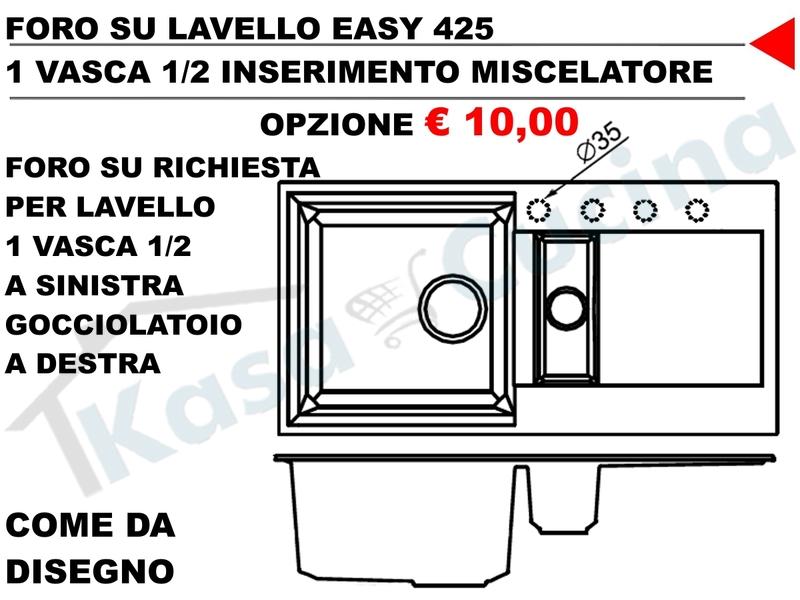 Elleci Lavello Incasso Easy 425 1 Vasca vaschetta con gocciolatoio 86x43,5 Cemento Granitek LGY42548