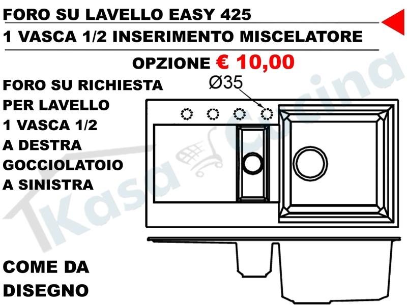 Elleci Lavello Incasso Easy 425 1 Vasca vaschetta con gocciolatoio 86x43,5 Cemento Granitek LGY42548