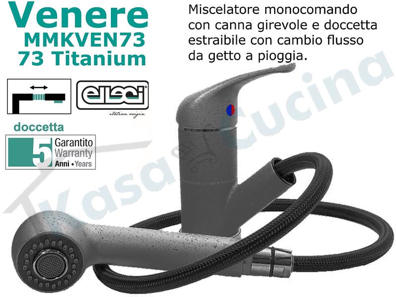 Miscelatore Rubinetto Venere MMKVEN73 doccetta estraibile Metaltek M73 Titanium