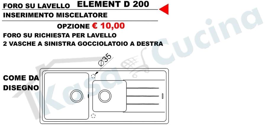 Lavello Incasso cm.116x50 Element Avena 58 Cristalite 2 Vasche