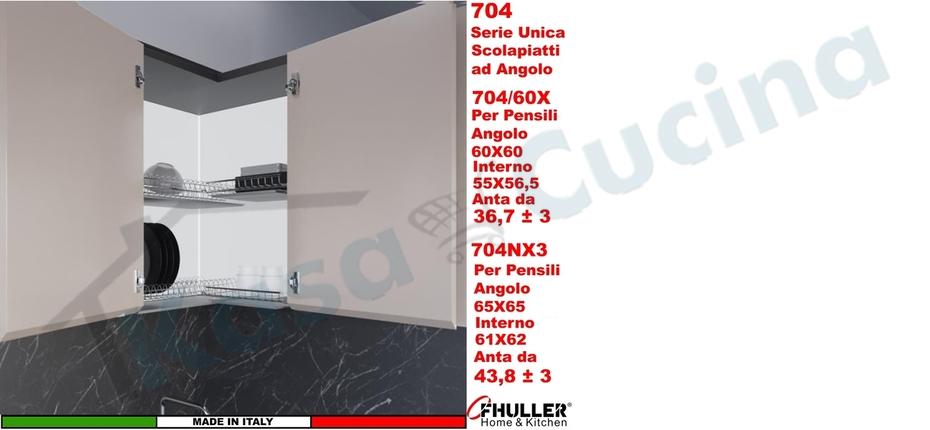 FHULLER Scolapiatti Pensile Angolo 60X60 Acciaio 704/60X interno 55X56.5 Anta da 36,7 ± 0,3